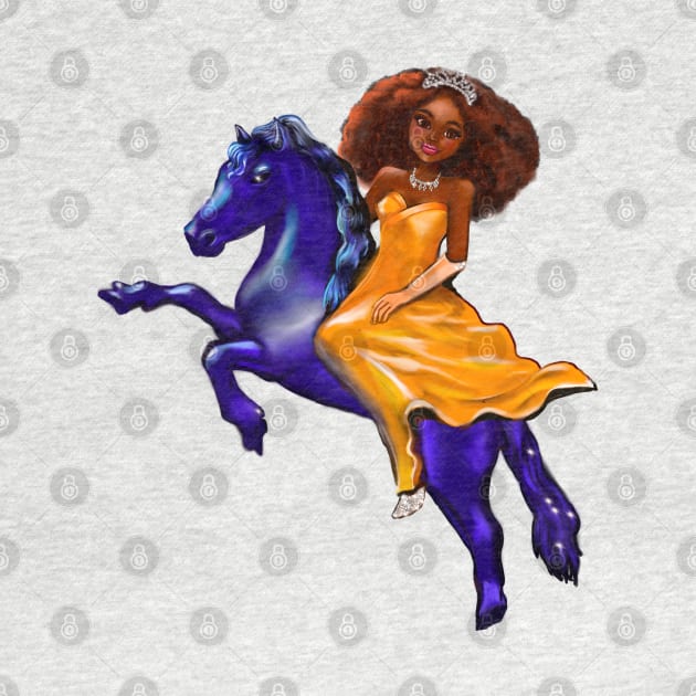 Black anime princess on horse ! A beautiful black girl with Afro hair, brown eyes, Cherry pink lips and dark brown skin. Hair love ! by Artonmytee